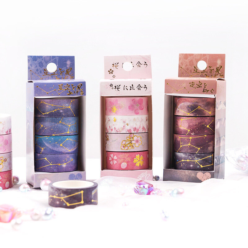 Washi Tape-Juego de cintas de enmascarar, pegatinas de lavado, Washi, Cinta Adhesiva Decorativa Sakura, papel de aluminio Kawaii, Whasi Vintage