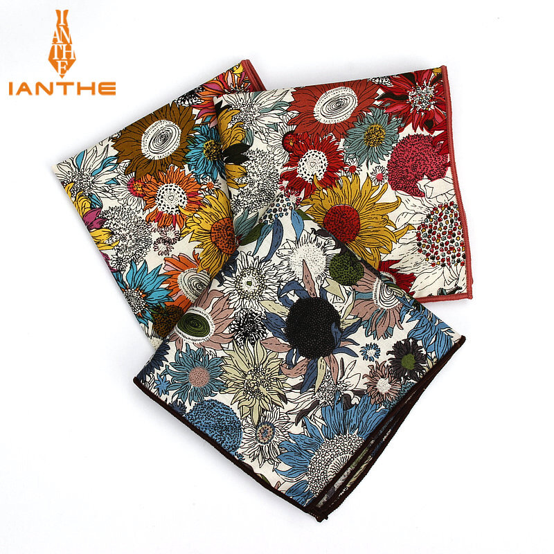 Brand New Men's 100% Cotton Floral Vintage Pocket Square For Man Classic Handkerchief Check Hankies Suits Wedding Print Towel