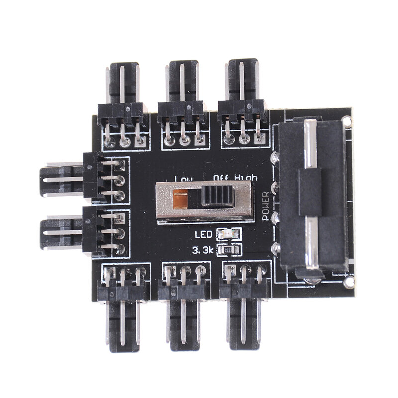1 to 8 Way Splitter Cooler Cooling Fan Hub 3pin 12V Power Socket PCB Adapter 2 Level Speed Control PC Computer IDE Molex