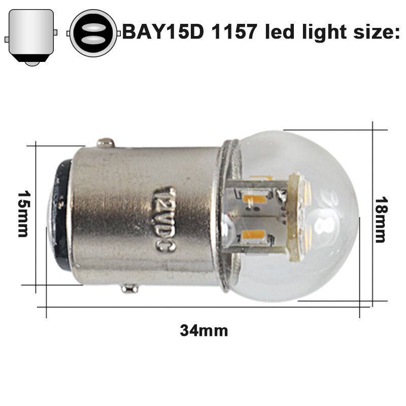 Lámpara led de señal de giro 1157 BAY15D, 6V, 12V, 24V, 36V, 48V, Bombilla de freno de 1,5 W, lámpara de marcha atrás de freno trasero sin errores