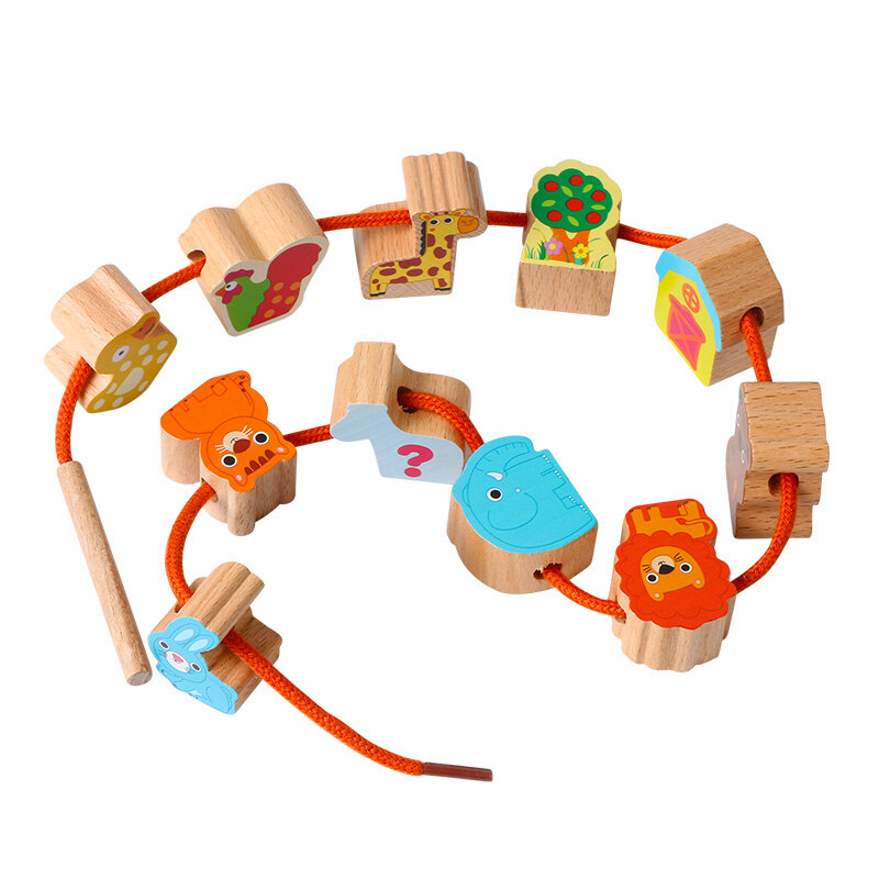 لوجوود-ألعاب خشبية للأطفال ، فاكهة كرتونية ، خيوط ، خرز خشبي ، لعبة تعليمية منتسوري للأطفال