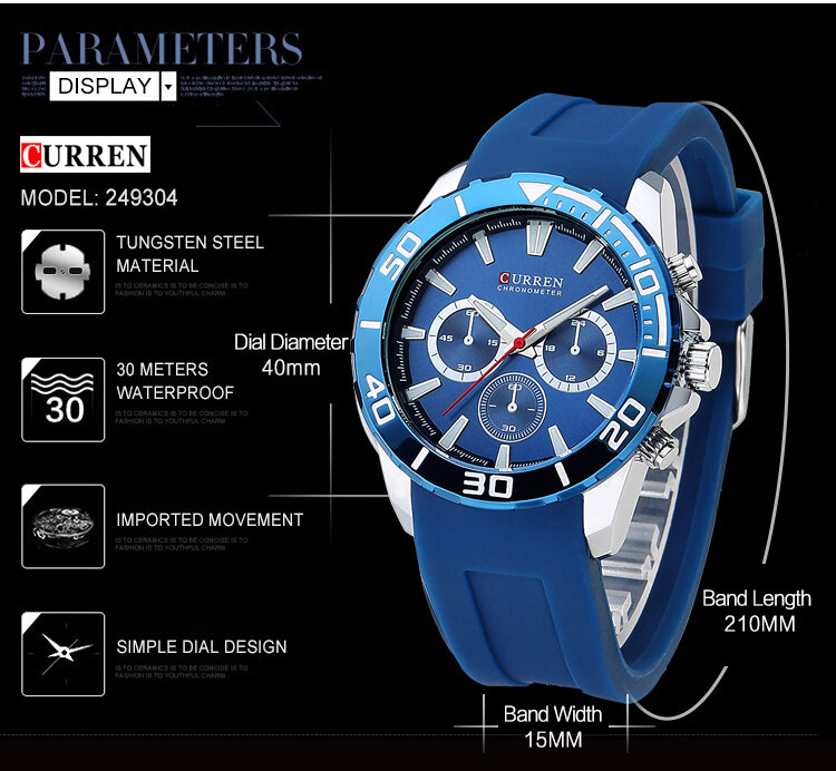 Nuevo reloj de negocios de lujo para hombres reloj multifunción correa de silicona resistente al agua cuarzo moda hombres reloj Relogio Masculino