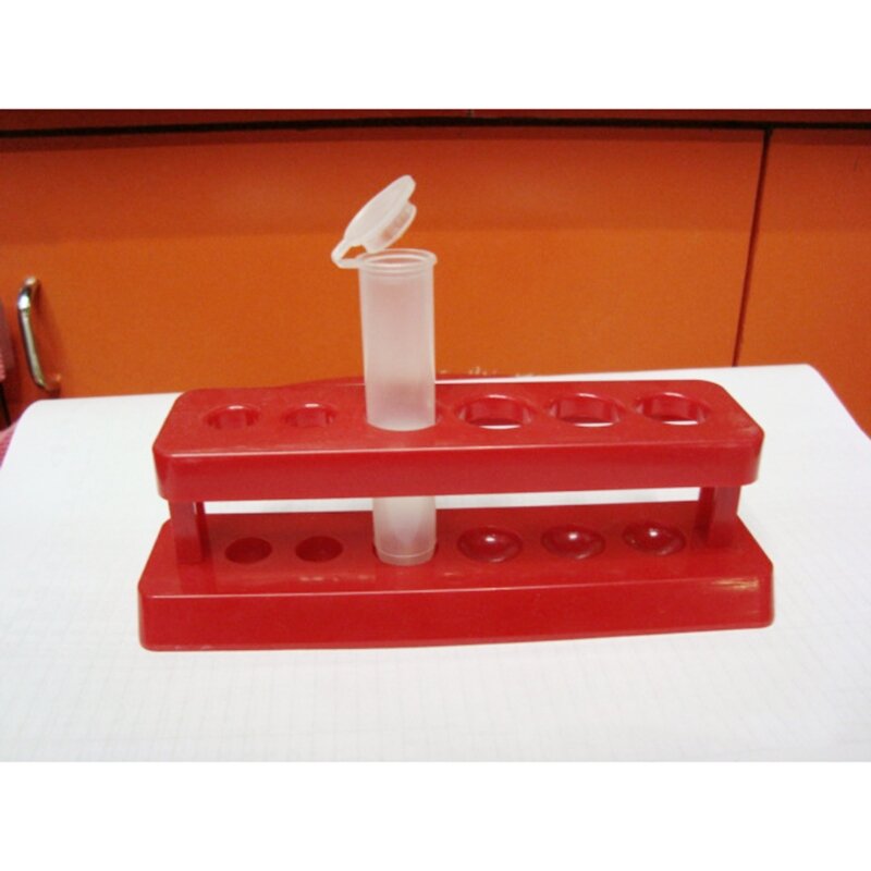 1 pctest tubo titular 6 buraco rack de plástico vermelho suporte burette prateleira de laboratório