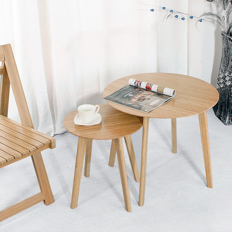 Mesa de centro redonda Simple de estilo escandinavo, mesa pequeña de bambú creativa, a la moda, para portátil, 40x40x42cm