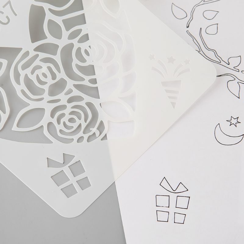 12Pcs หัวใจดอกไม้วาดแม่พิมพ์พลาสติกเด็กภาพวาด Stencils กระดาษ DIY งานหัตถกรรมป้ายสมุดภาพ Bookmark Educationa