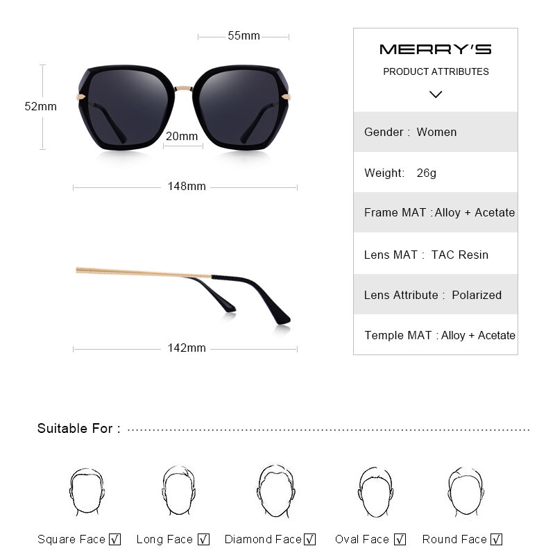 MERRYS-gafas de sol polarizadas estilo ojo de gato para mujer, lentes de sol de marca de lujo con protección UV400, S6182