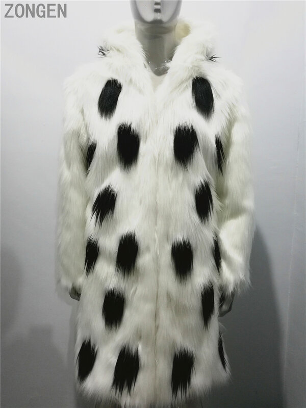 S/4Xl mężczyzna imitacja kurtki futrzane długi odcinek z kapturem czarny biały zimowe ciepłe mieszane kolor fałszywy Faux Fox futerka płaszcze top K1125