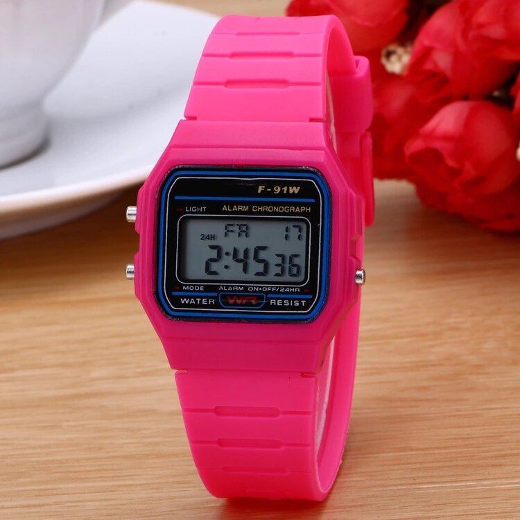 Силиконовые водонепроницаемые часы-будильник многофункциональные спортивные электронные часы F91 модные трендовые детские часы