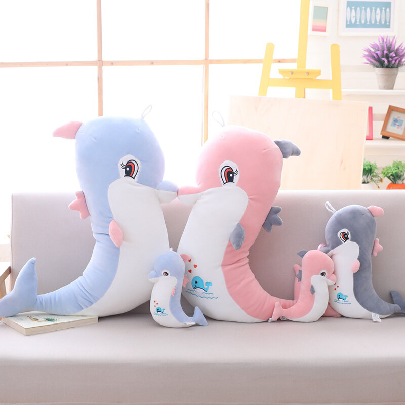 25-80cm Kawaii Dolphin Plush Toys Dolls Stuffed Down Cotton Cushion Soft Sleeping Pillow Creative Kids Toy Christmas Gifts