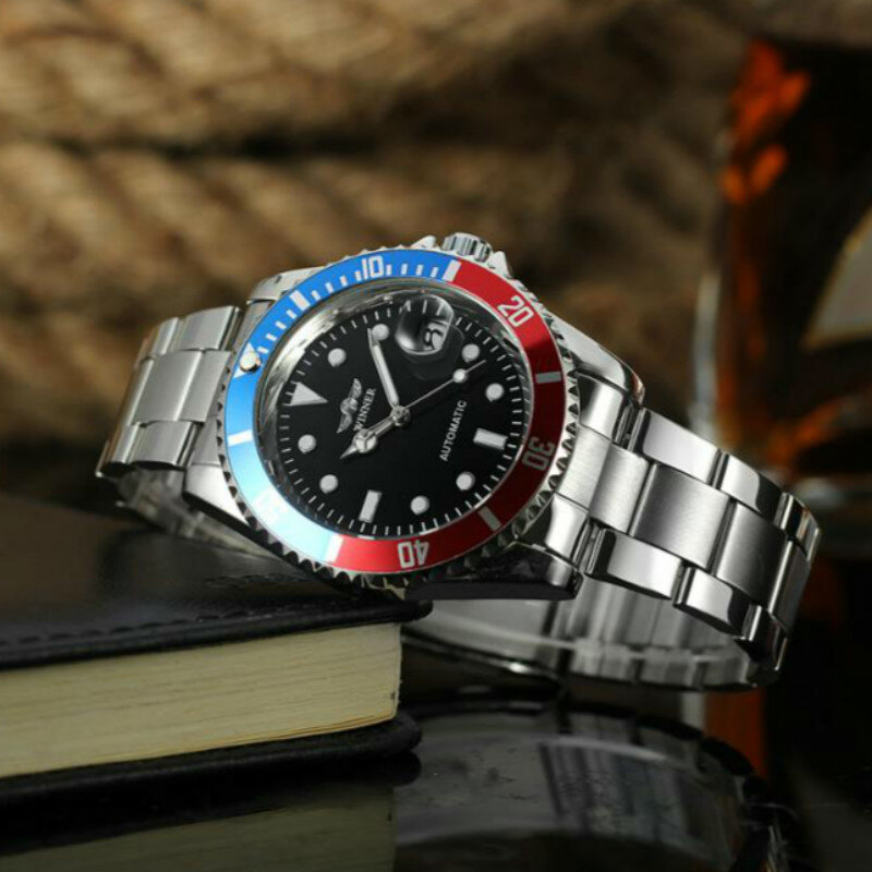Zwycięzca znane męskie marki Bezel Dial automatyczne mechaniczne zegarki męskie ze stali nierdzewnej własny wiatr biznes zegar Relogio Masculino
