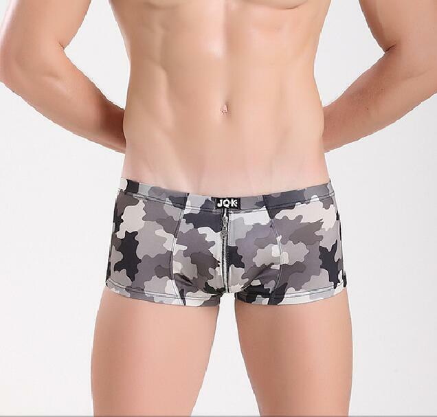 Camouflage Boxer Shorts Men Zipper Gay Underwear Crotchless Open Back Male Panties Men's Boxer JQK Male Underpants Sexy