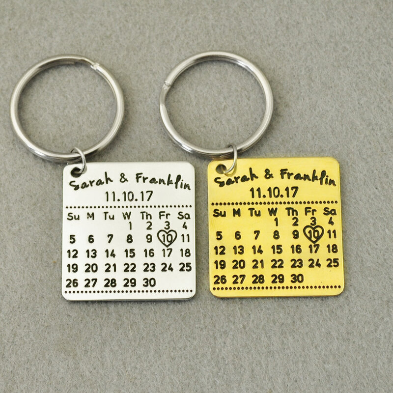 Customized Calendar Keychain,Personalized Key chain, Custom Names&Date, Custom Key Chains, Gift for Him, Anniversary Gift
