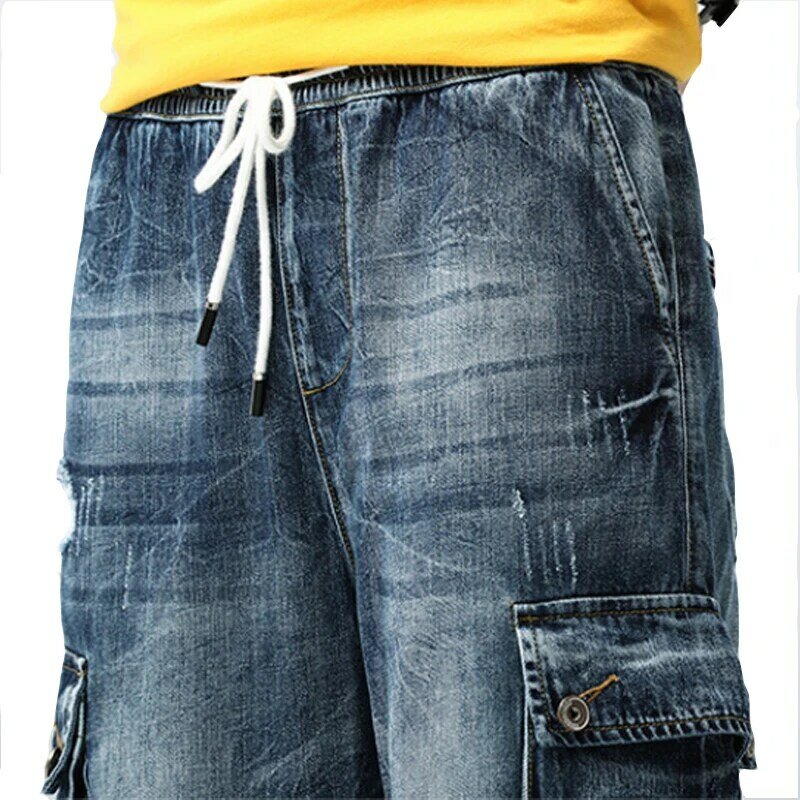 بنطال جينز رجالي متعدد الجيوب ، مقاس كبير ، فضفاض ، قصير ، لوح تزلج ، هيب هوب ، للأولاد ، 18842