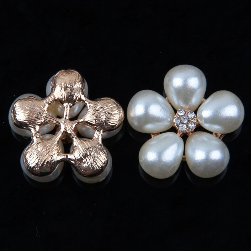 10PCS Handmade Vintage Metal Decorative Buttons Crystal Pearl Flower Alloy Flat Back Rhinestone Buttons Craft Jewelry Supplies