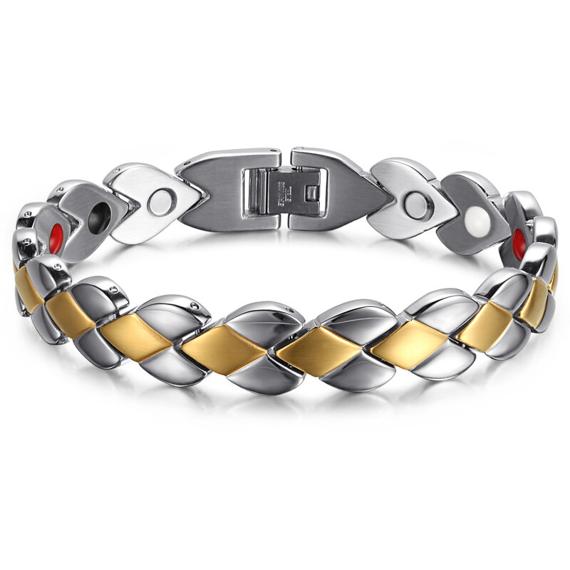 Bracelets magnétiques populaires de santé d'acier inoxydable de RainSo pour des Bracelets de thérapie magnétique de dame pour le bracelet d'arthrite réglable