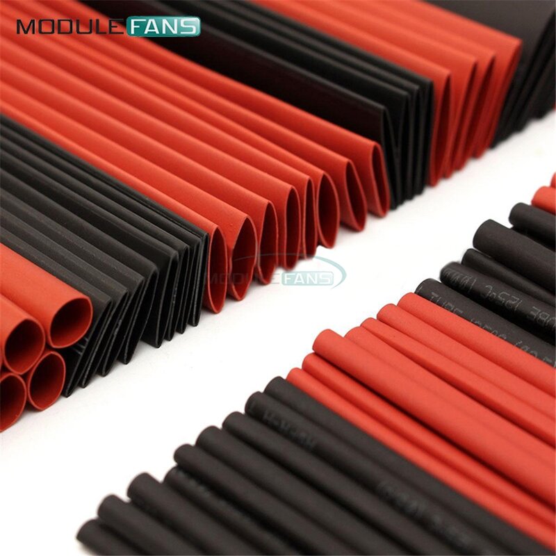 Kit de tubos termo retrátil, conjunto de tubos termo retráteis com mangas de cabo e revestimento de poliéster, preto e vermelho, 127 peças