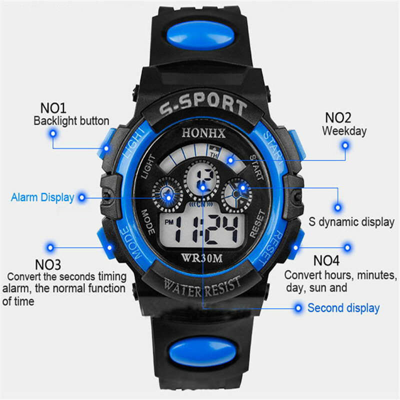 2019 Waterdicht Kinderen Kijken Jongen Digitale Led Quartz Alarm Datum Sport Pols Sport Horloge Casual Reloj Selecteren Gift Voor Kid s7