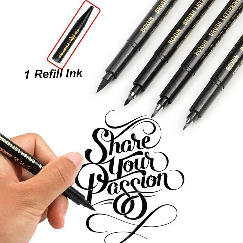 4 Sizes Nibs Calligraphy Pen Brush Lettering Pens Set flexible Refill Brush Markers Set for Writing Drawings DIY Journal