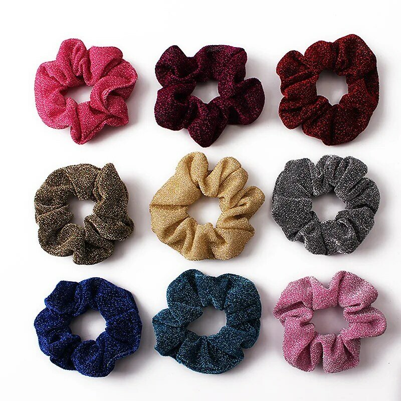 New Fashion large Gold yarn Women Solid Color Elastic Hair Bands  Sweet Simple Colors Dance Scrunchie Girls Hair Accessories