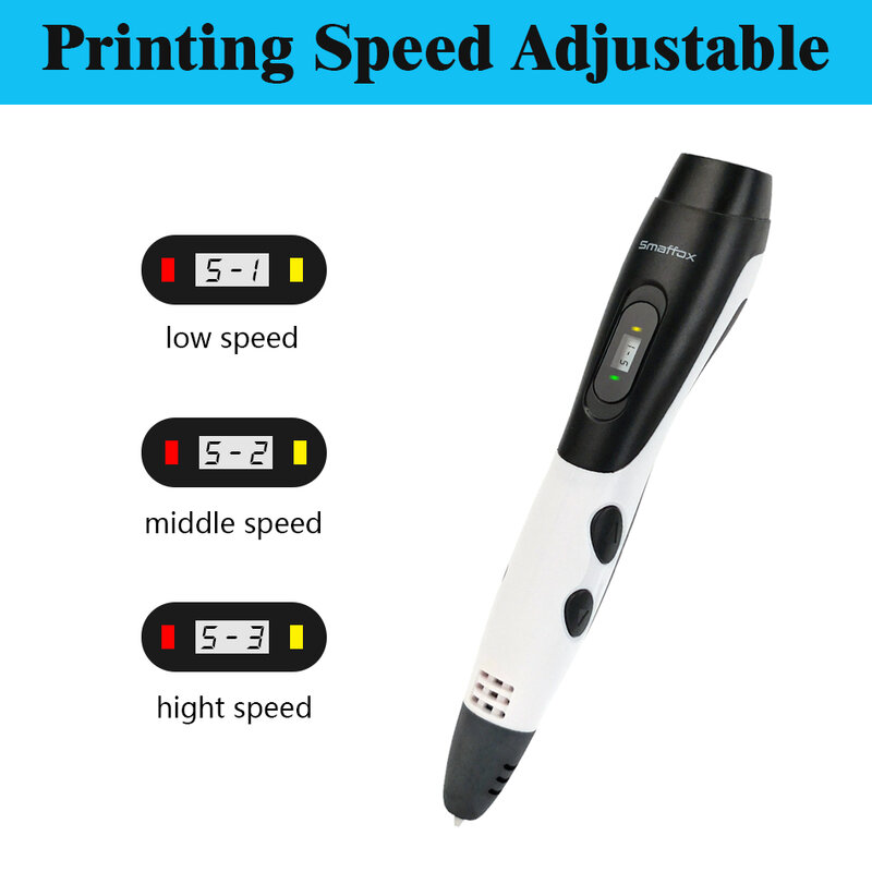 SMAFFOX-18 색 필라멘트 3D 펜, 54 미터 PLA 프린팅 펜 ABS 지원 PLA 키즈 Diy 드로잉 펜 LCD 디스플레이 포함
