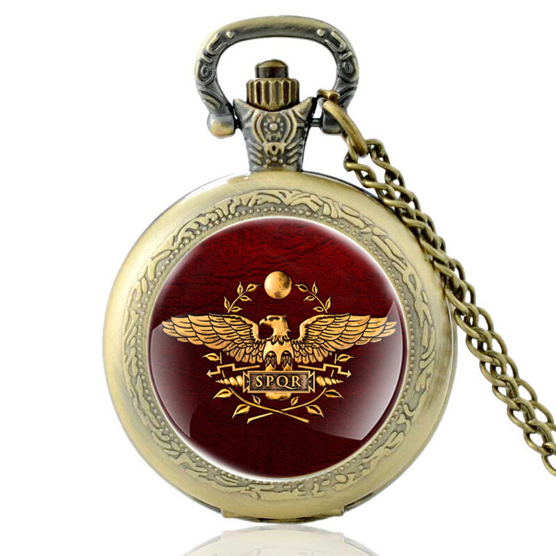 골동품 청동 로마 군단 석영 포켓 시계, 빈티지 남성 여성 로마 제국 목걸이 시계