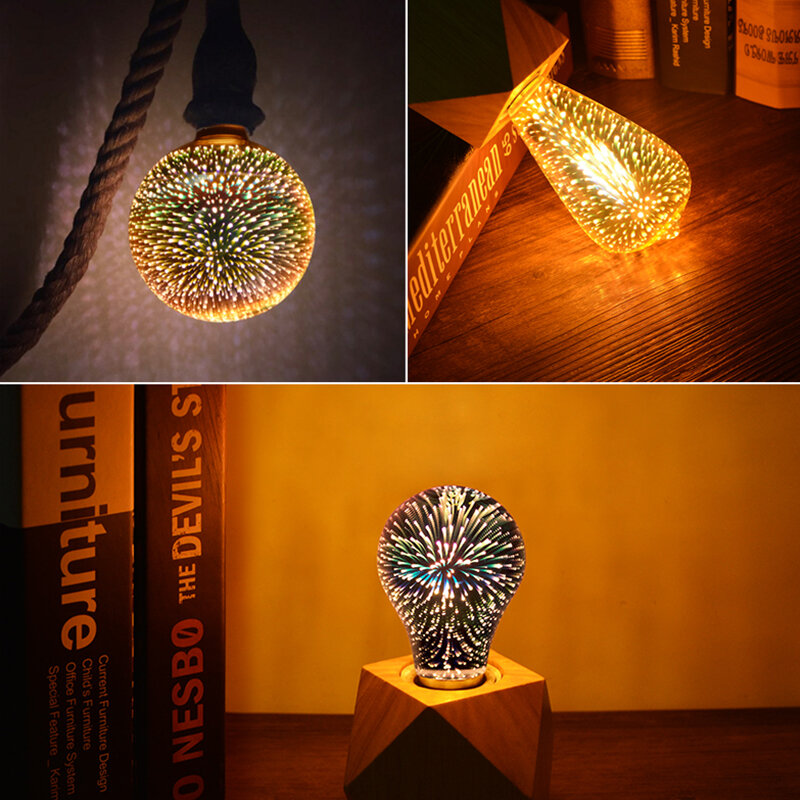 Vintage 3D fuegos artificiales Noche Lámpara E27 LED Bombillas De Luz vacaciones de Navidad Decoración del hogar