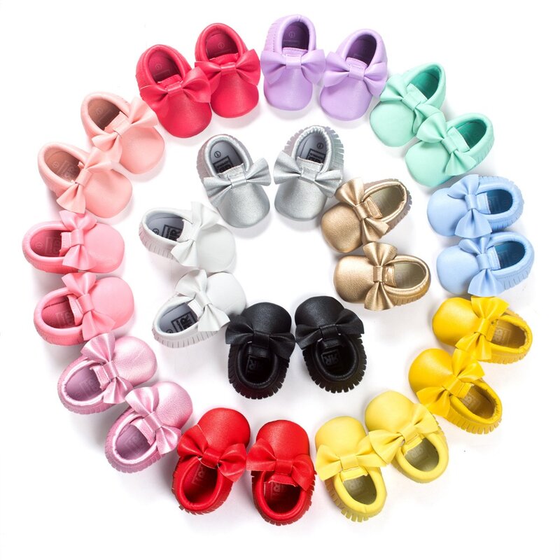 Handgemachte Weichen Boden Mode Quasten Baby Mokassin Neugeborenen Babys Schuhe 19-farben PU leder Prewalkers Stiefel