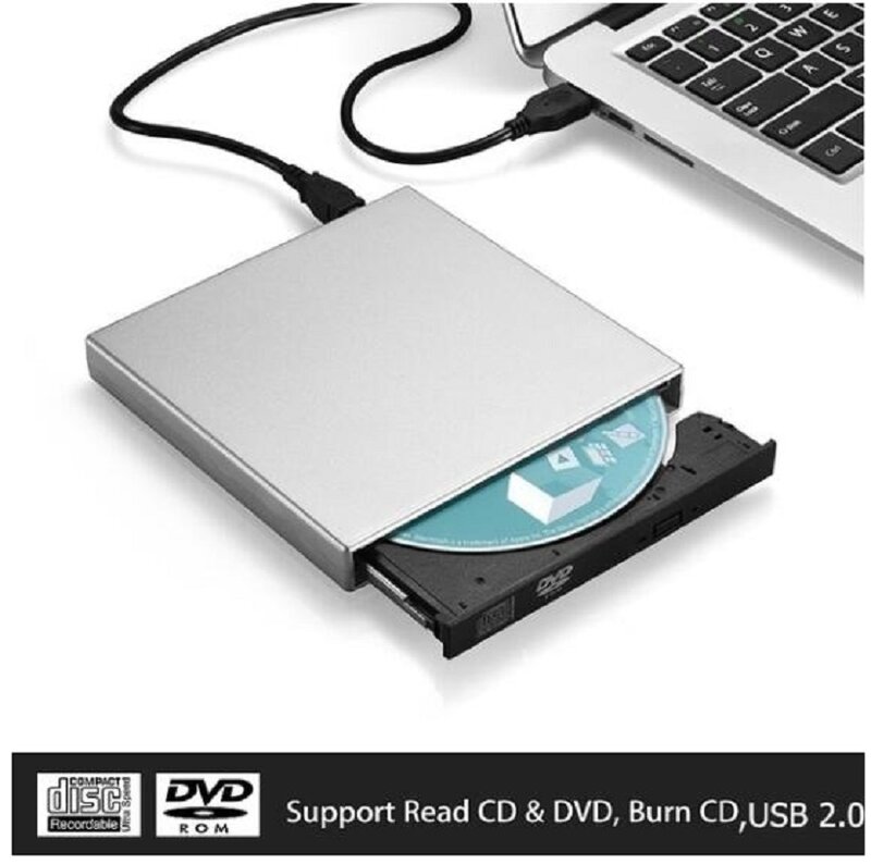 Fanshu CD-RW USB Externo Gravador de DVD/Leitor de CD Player com Dois Cabos USB para Windows, mac Computador Portátil