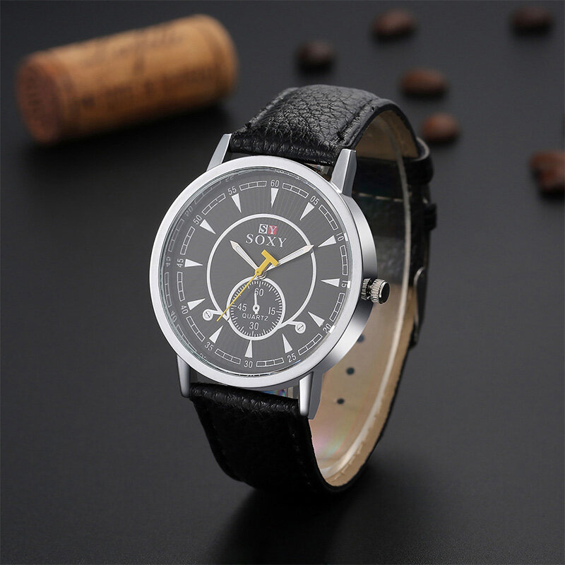 Soxy luxo marca de moda desembaraço masculino necessário negócios relógio pulseira de couro quartzo relógios masculino relógio analógico hombre hora
