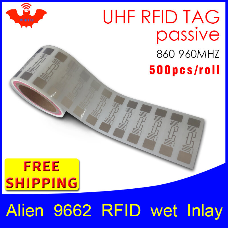 Etiqueta RFID UHF pegatina Alien 9662 EPC6C, incrustación húmeda 915mhz868mhz Higgs3, 500 Uds., envío gratis, etiqueta adhesiva RFID pasiva de largo alcance