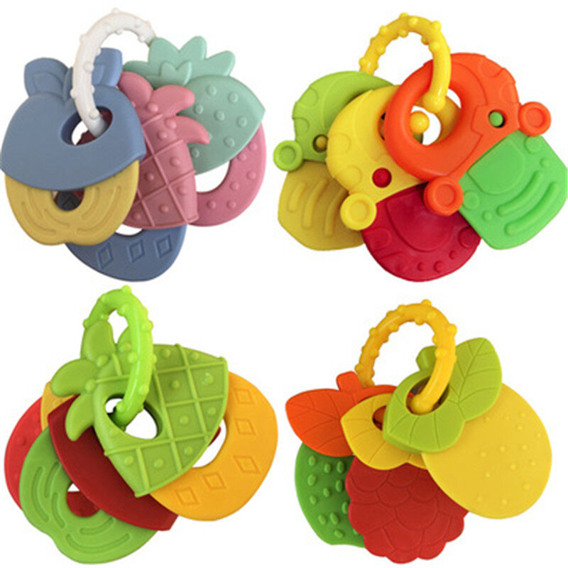 1 szt. Zabawka gryzak dla dzieci gryzak dla dzieci śliczne silikonowe Macaron kolor w kształcie owoców gryzak grzechotka dla dzieci bezpieczeństwo wysokiej jakości prezenty urodzinowe