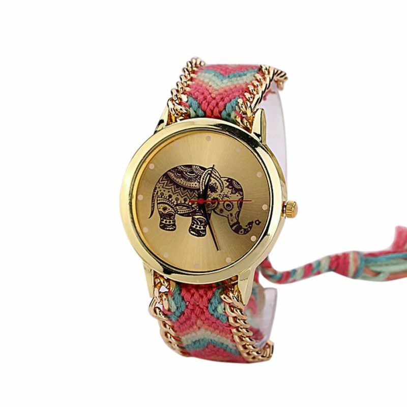 女性クォーツ腕時計カラフルな編組ストラップ時計バンドは簡潔な大象ダイヤルクォーツ腕時計