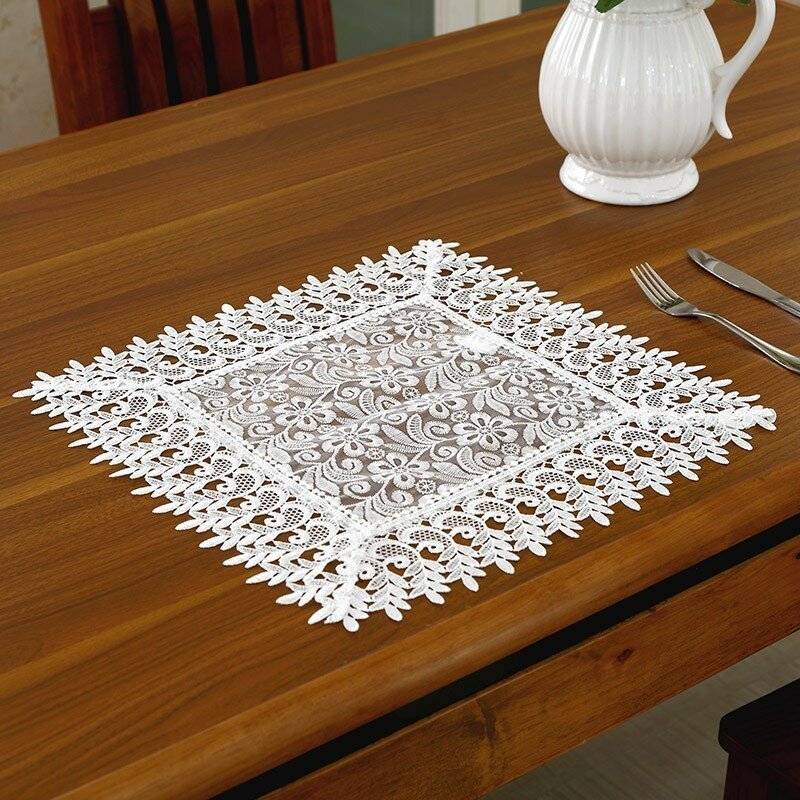 European Openwork Embroidery Lace Coaster Table Mat Round Square Insulation Bowl Pads Fabric Teacups Placemat Christmas Decor