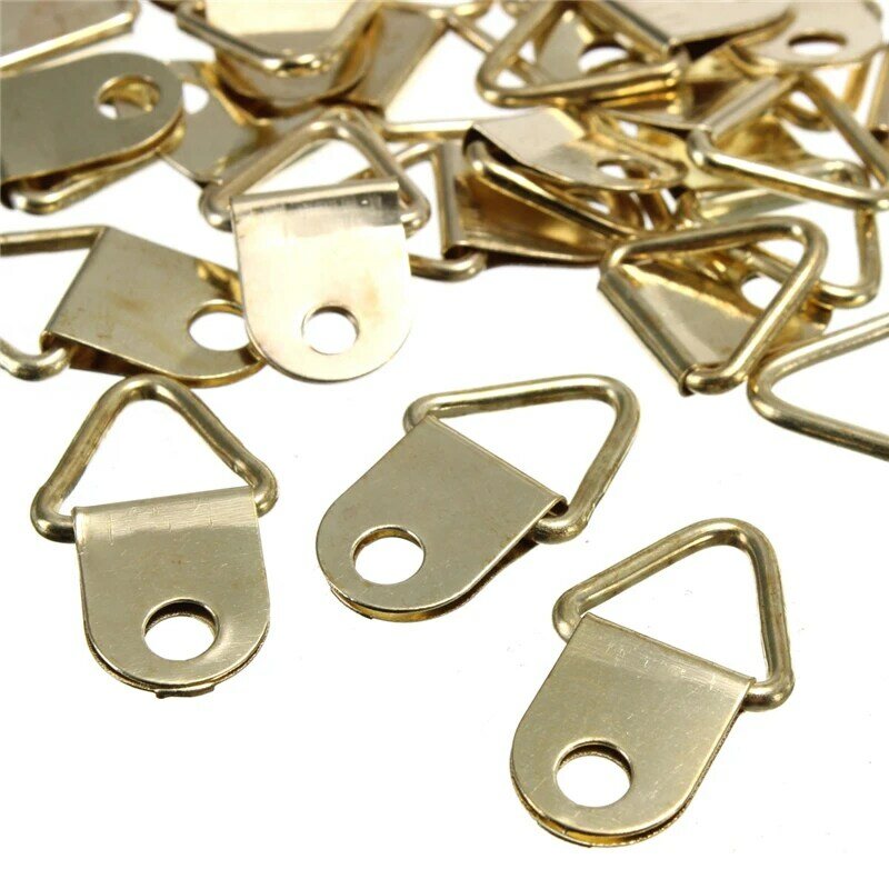 MTSPACE 50 unids/set Universal de fuerte de oro anillos en D decoración imagen marcos ganchos de suspensión colgante triángulo tornillos ayudante