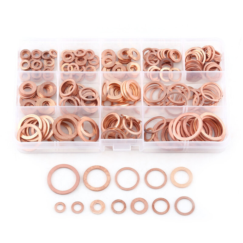 280pcs Professional Assorted Copper Washer Gasket Set Flat Ring Seal Assortment Kit M5-M20 with Box For Hardware Accessories