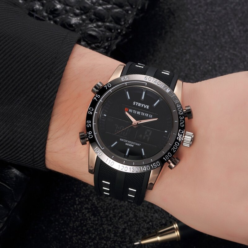Estricve relógio masculino luxuoso de quartzo, relógio digital led militar esportivo do exército