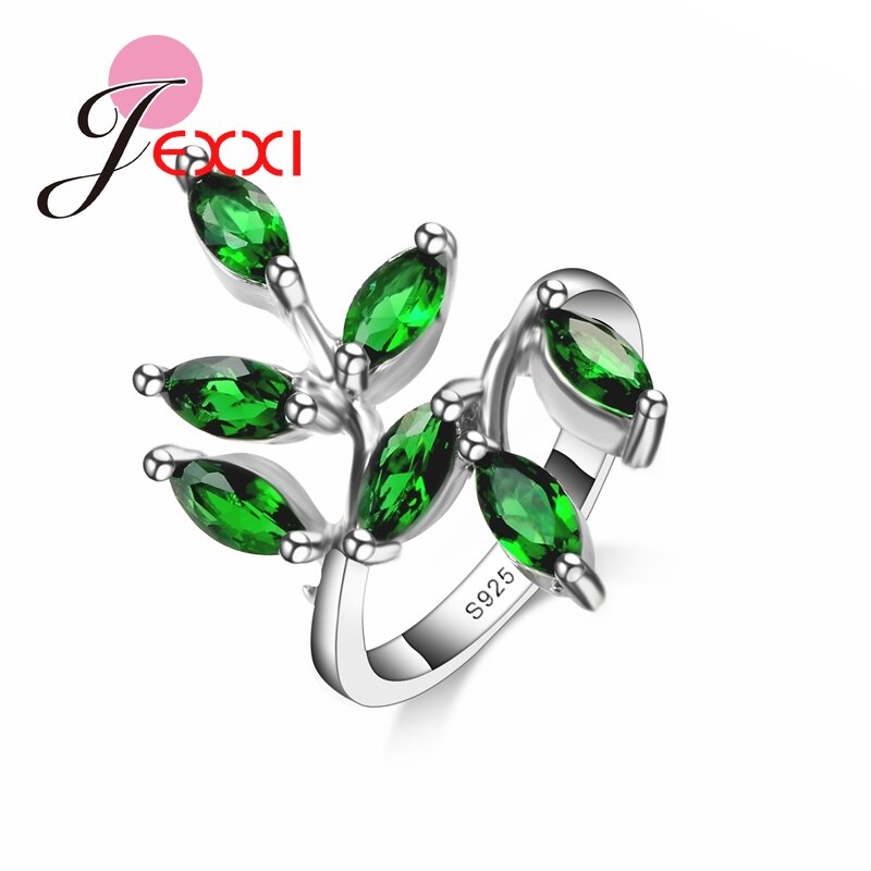 Beautifull Green Leaves With AAA+ Austrain Rhinestone Women/Girls 925 Sterling Silver Rings For Wedding Party Accesories