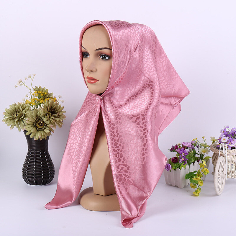 Fashion Satijn Luipaard Jacquard Moslim Sjaals Wrap Retro Tulband Vierkante Hijaabs Islamitische Vrouwen Hoofddoek Hooded 90x90cm
