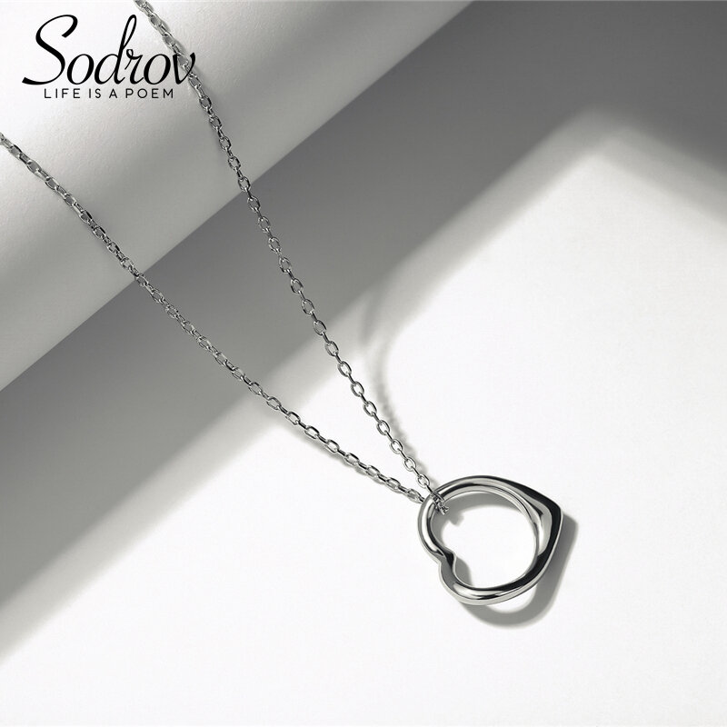 Sodrov Love Shape 925 Sterling Silver Classic Heart Chain Pendant Necklaces Women Fashion Jewelry