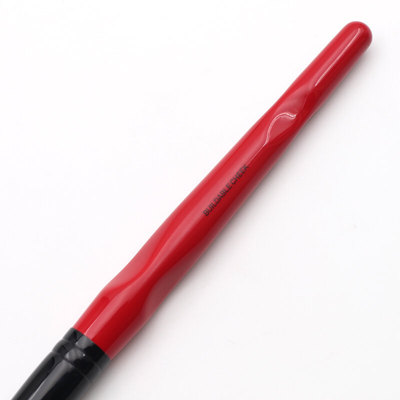 Pincel de maquiagem de plástico para bochecha, pincel de maquiagem clássico vermelho com cabo longo sintético