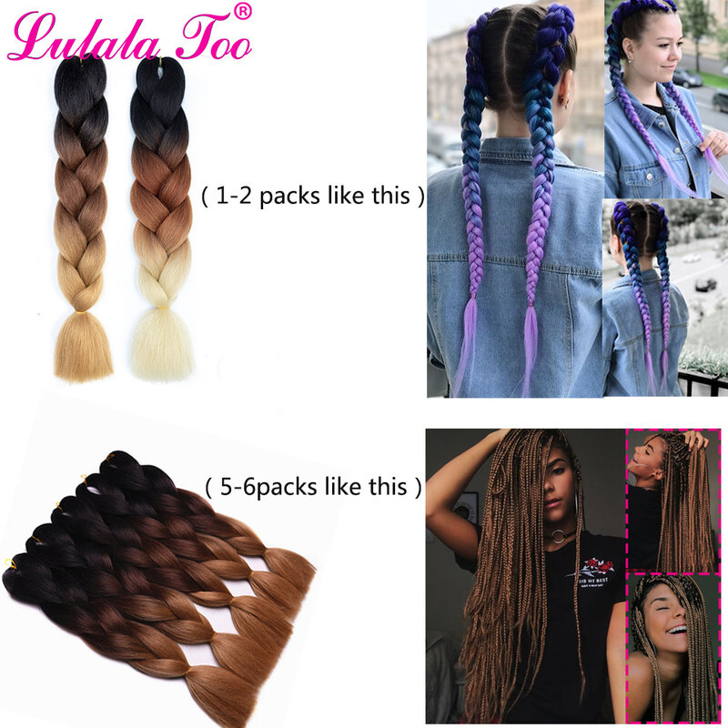 24inch Long Synthetic Jumbo Braids Kanekalon Ombre Braiding Hair Crochet Braid 100g/Pack Black Pink Blue Grey Hair Extensions