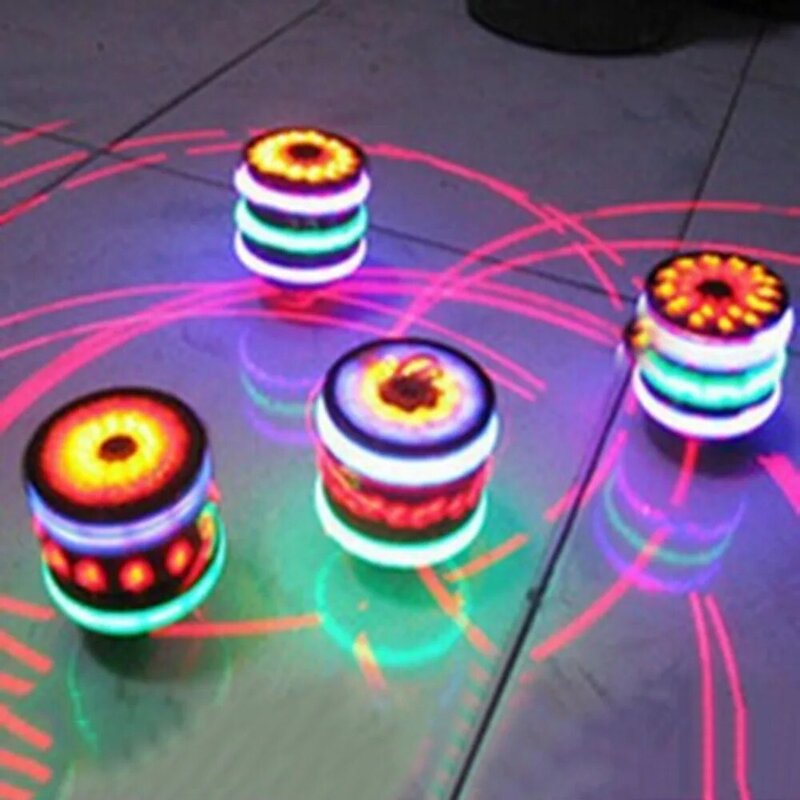 Rctown Kinderen Led Light-Up Muziek Hout-Achtige Peg-Top Hand Spinner Plastic Flash Gyro Speelgoed Gift voor Kids Kinderen