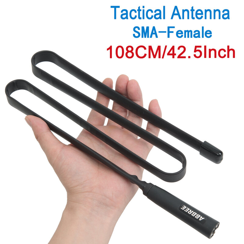 Abbree antena tática dobrável sma-fêmea, antena vhf uhf dual band 144/430mhz para walkie talkie