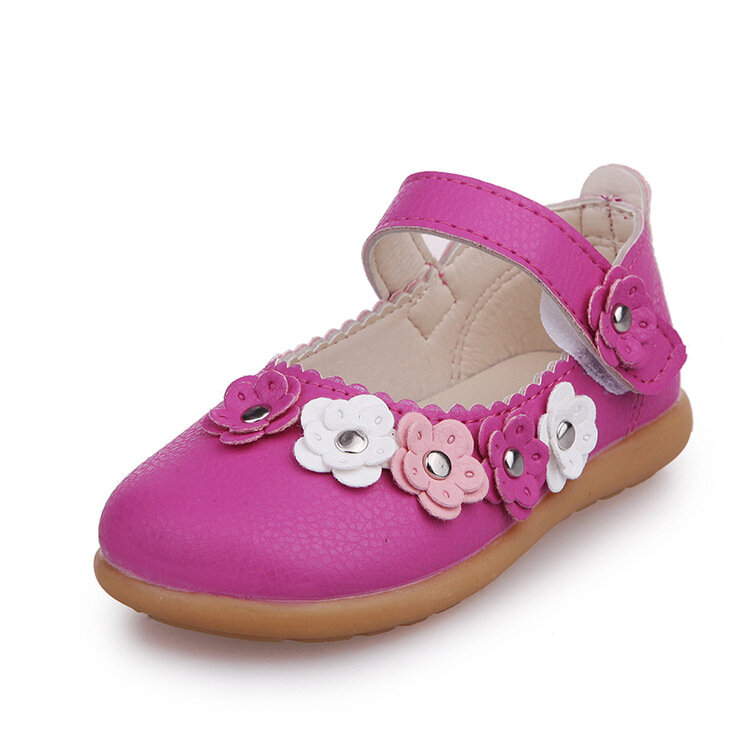 spring and autumn flowers PU waterproof tendon soft bottom girls pink shoes white girls shoes leather party princess