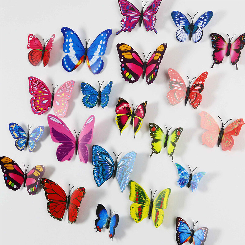 12ピース/セット3D pvcダブル蝶のウォールステッカー蝶家の装飾の新到着fridageステッカー装飾