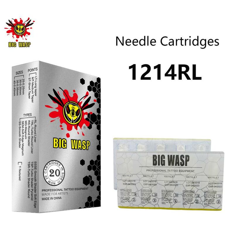 BIGWASP 1214RL Tattoo Needle Cartridges #12 Standard (0.35mm) 14 Round Liner (14RL) for Cartridge Tattoo Machines & Grips 20Pcs