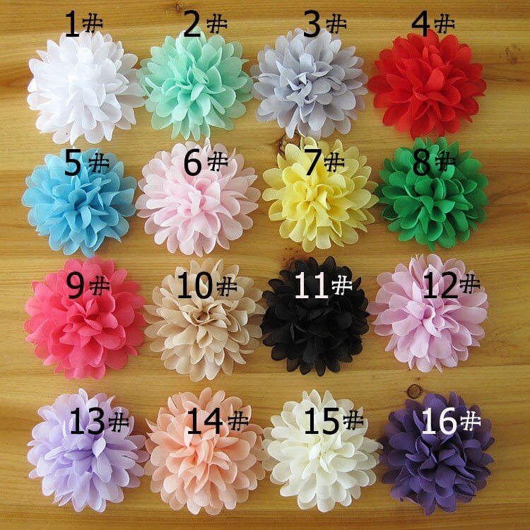 10 pçs/lote 4 "chiffon flores flatback flet flor para vestuário artesanal acessórios para o cabelo tecido macio flores para diy headbands
