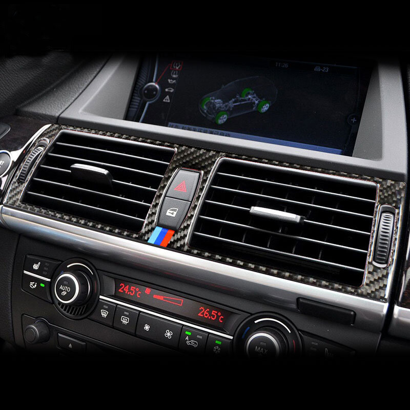 ألياف الكربون سيارة وحدة التحكم لتحديد المواقع الملاحة NBT إطار الشاشة تكييف الهواء CD لوحة غطاء الكسوة اكسسوارات لسيارات BMW E70 E71 X5 X6