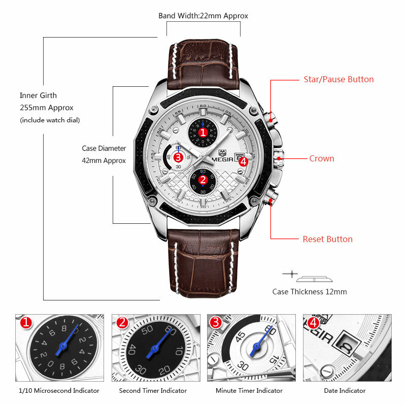 MEGIR oficjalny zegar kwarcowy mężczyźni zegarki mody prawdziwej skóry chronograf dla delikatnych mężczyzn studentów Reloj Hombre 2015