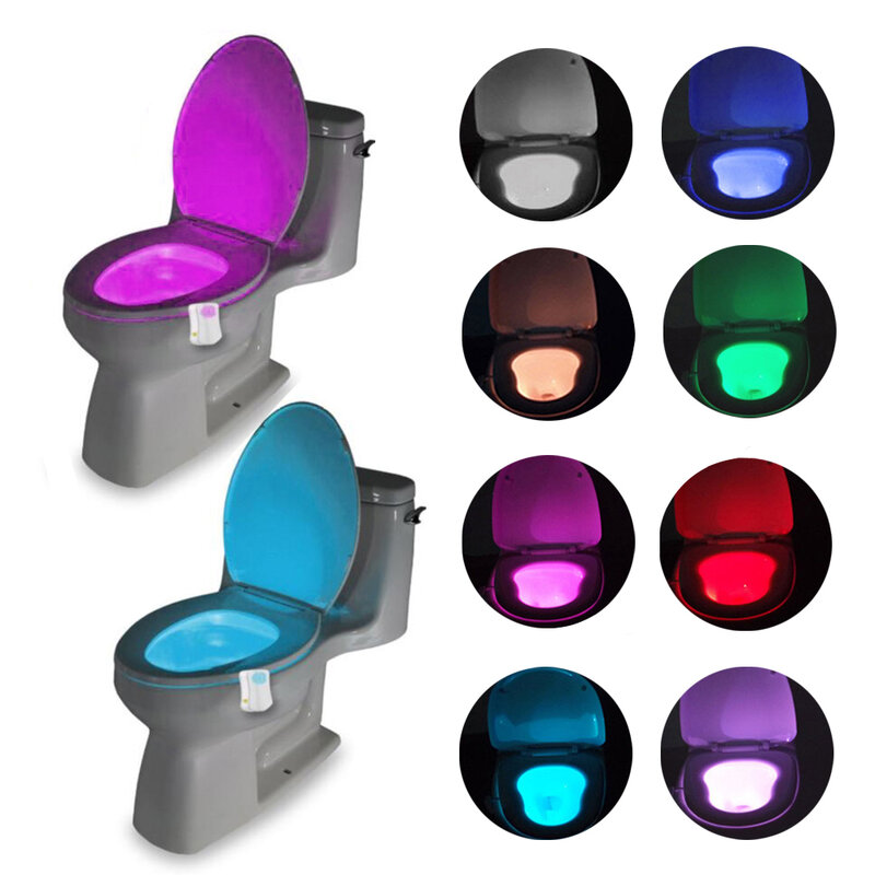 Luz noturna de led para banheiro, com sensor de movimento, à prova d'água, 8 cores